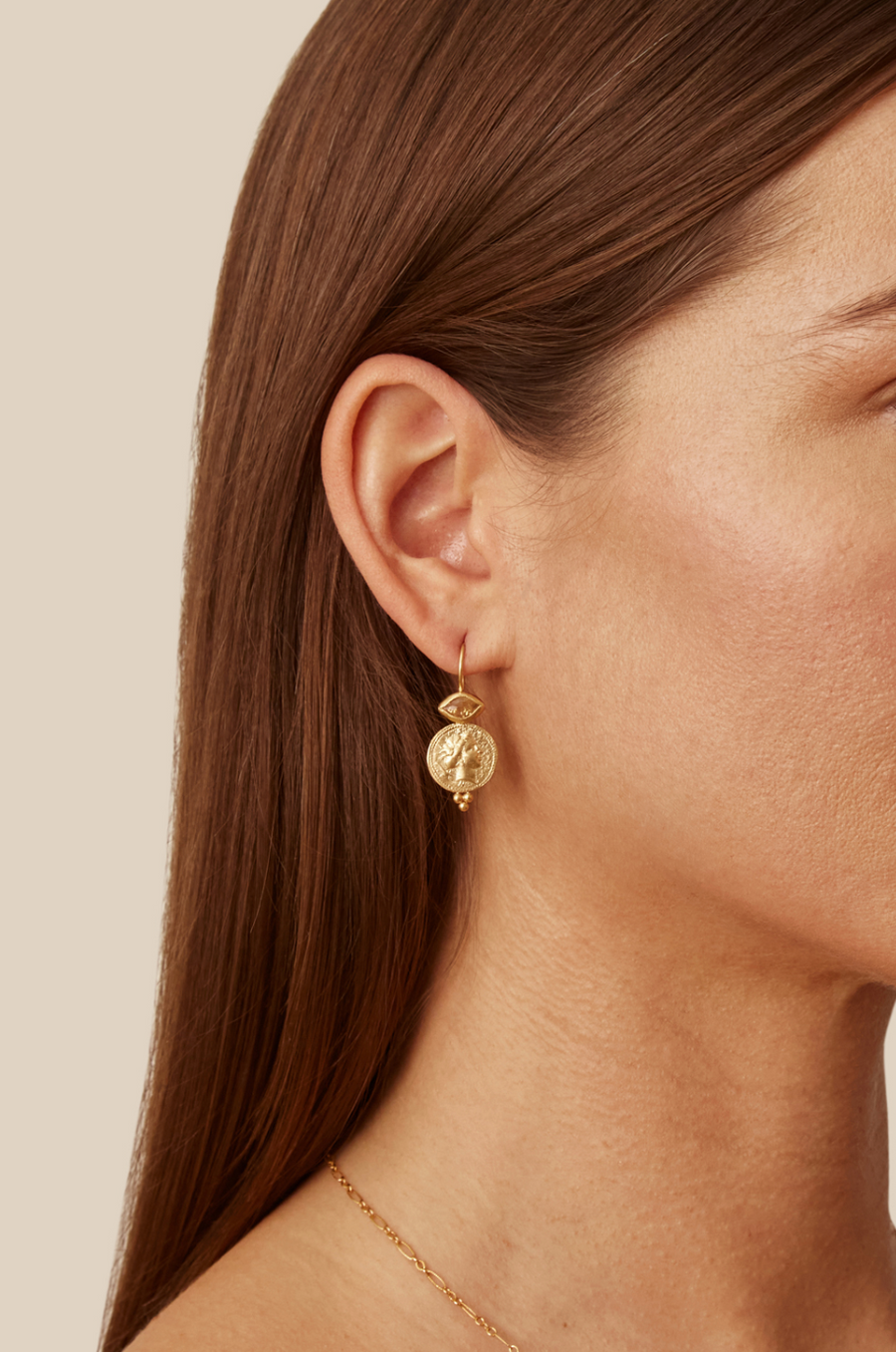 Citrine Coin Earrings on French Wire - Gold