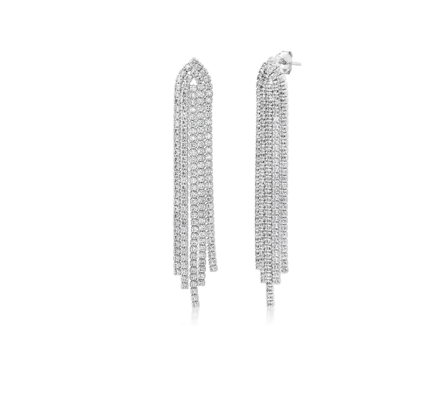 CZ Fringe Earrings - Silver