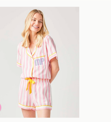 Retro Stripe Pajama Set - Pink