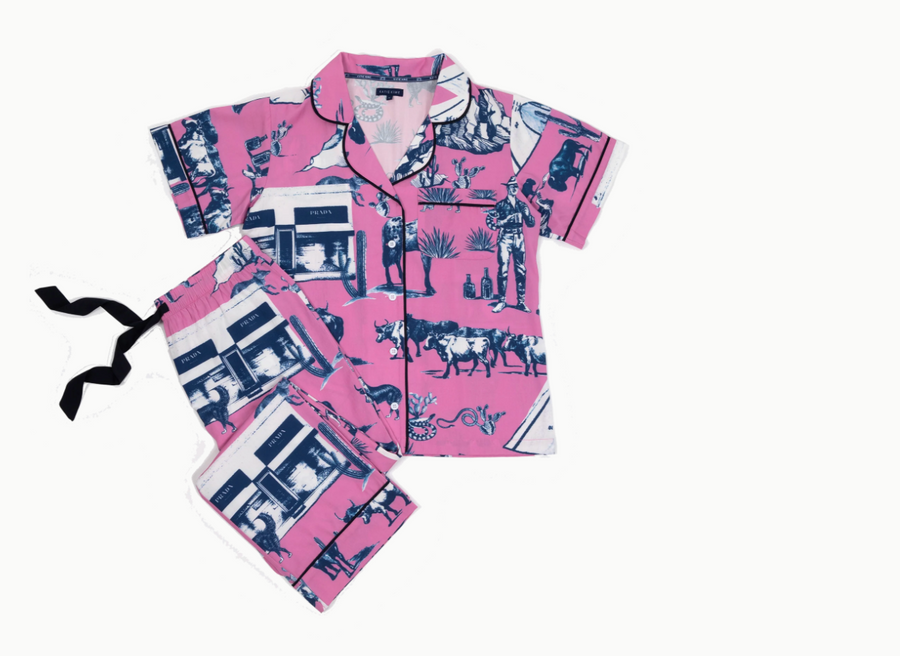 Marfa Toile Pant Pajama Set - Pink/Navy