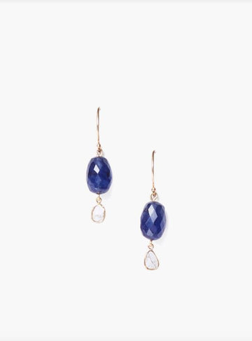 14K Gold Blue Sapphire and Diamond Slice Earrings