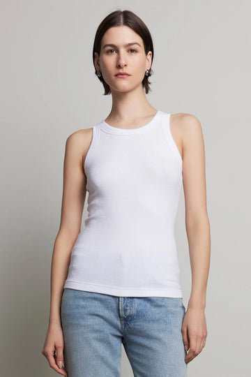 Velvet Ribbed Tank - White