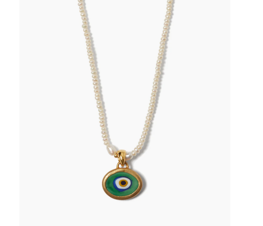 White Pearl Mya Evil Eye Necklace