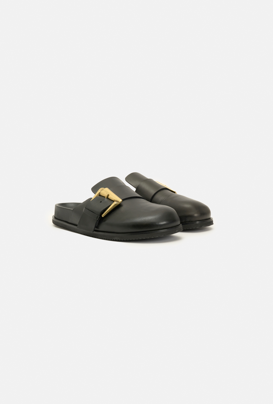Black Leather Slipper With Buckle