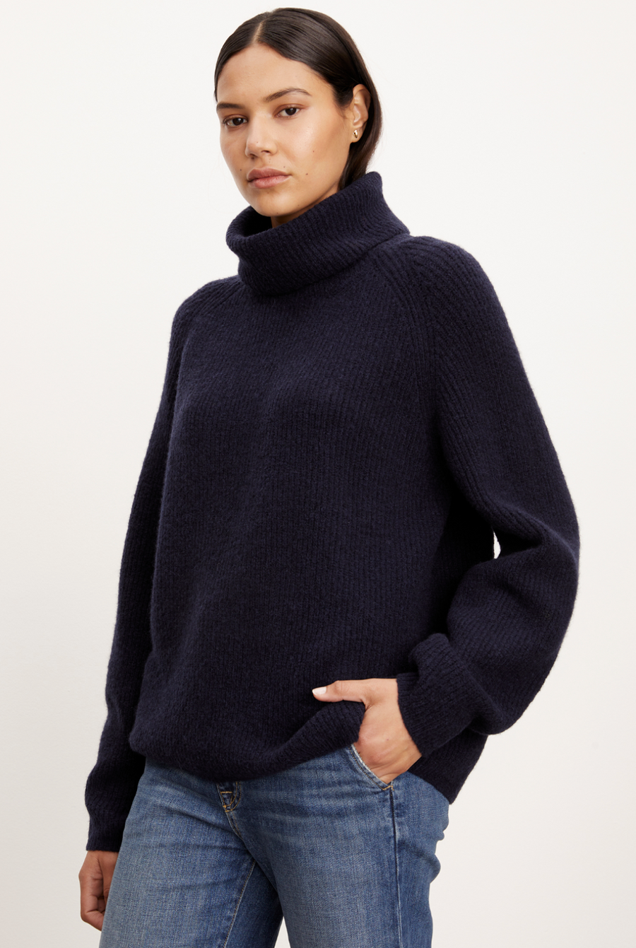 Judith Ribbed Oversized T-Neck Sweater - Ink