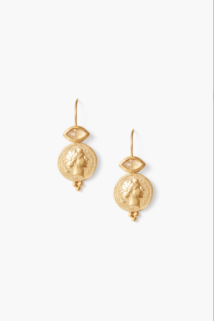 Citrine Coin Earrings on French Wire - Gold