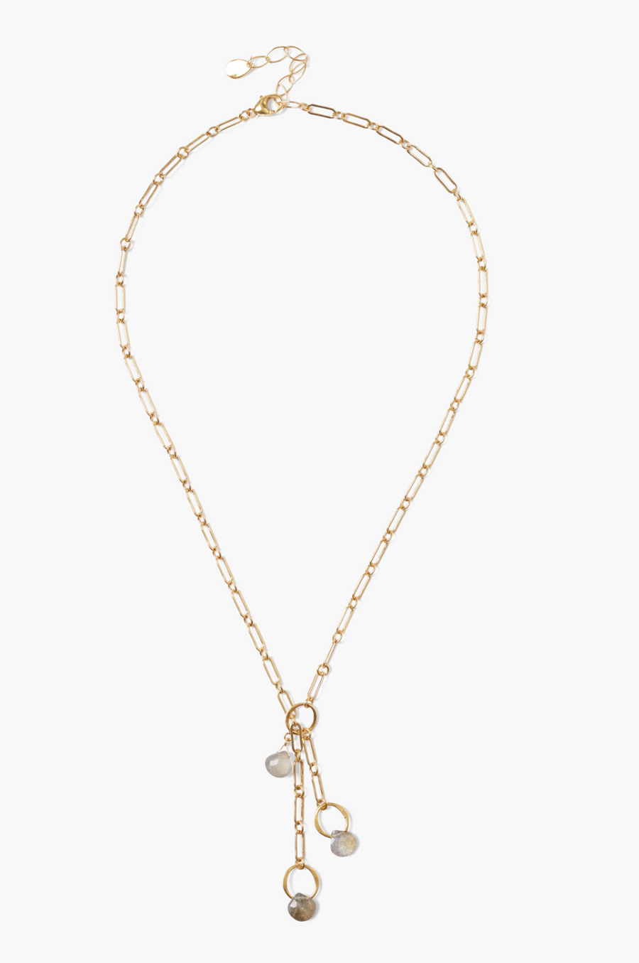 Labradorite Briolette Drops on Chain Necklace - Gold
