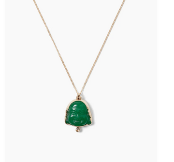14K Buddha Necklace - Green Quartz