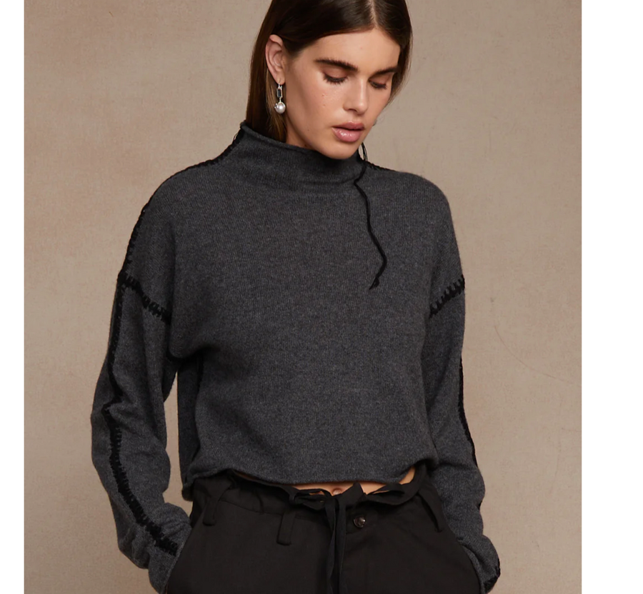 Annie Cashmere Cropped Sweater - Charcoal