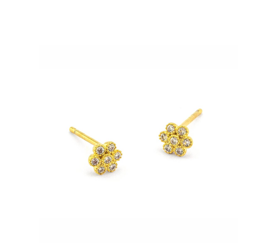 Pave Flower Post Earring - Gold