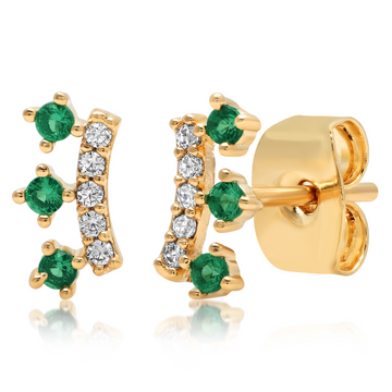 Green Climber W/ Pave Edge Stud Earrings - Gold