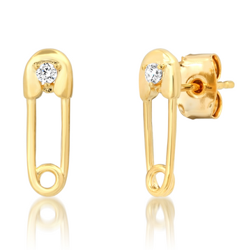 Safety Pin Stud Earrings - Gold