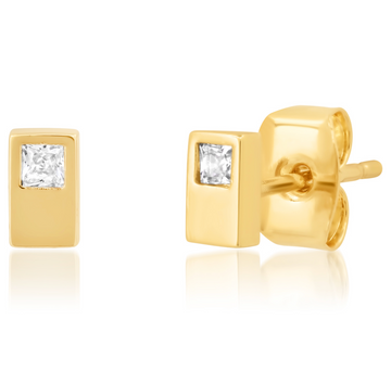 CZ And Gold Rectangle Stud Earrings