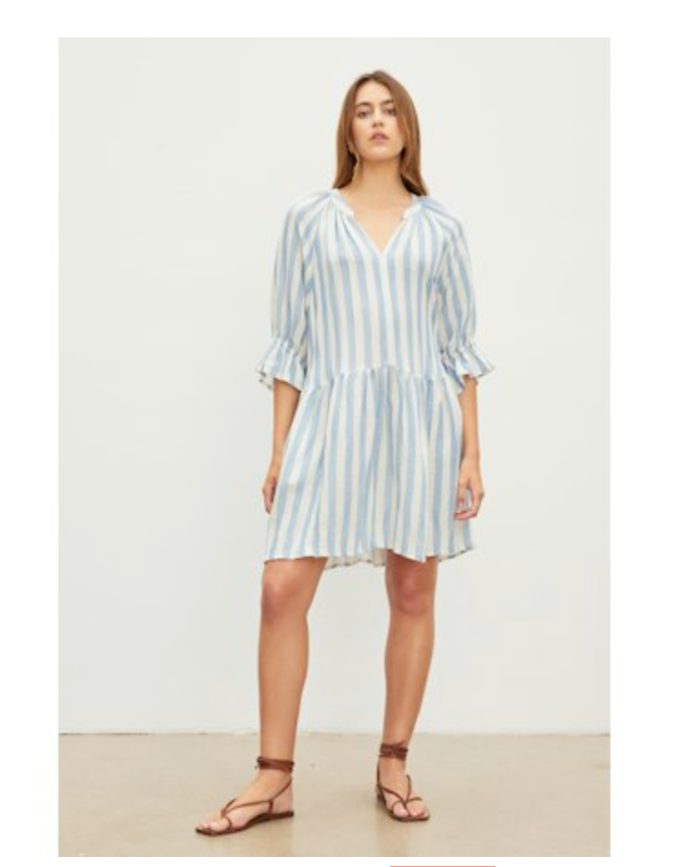 Jessica Linen Stripe Dress - Sky