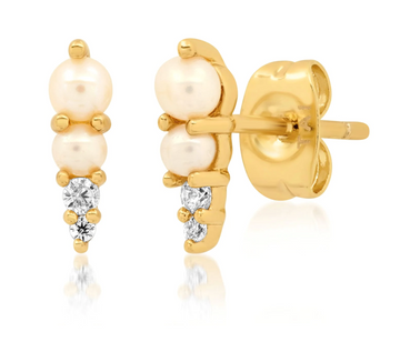 Pearl and CZ Spike Stud - Gold