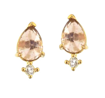 Oval Rose Quartz Earring W/ Drop - Gold