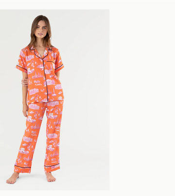 New York Toile Pant Pajama Set - Orange