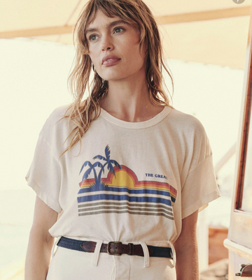The Boxy Crew W/ Sunset Graphic - Washed White