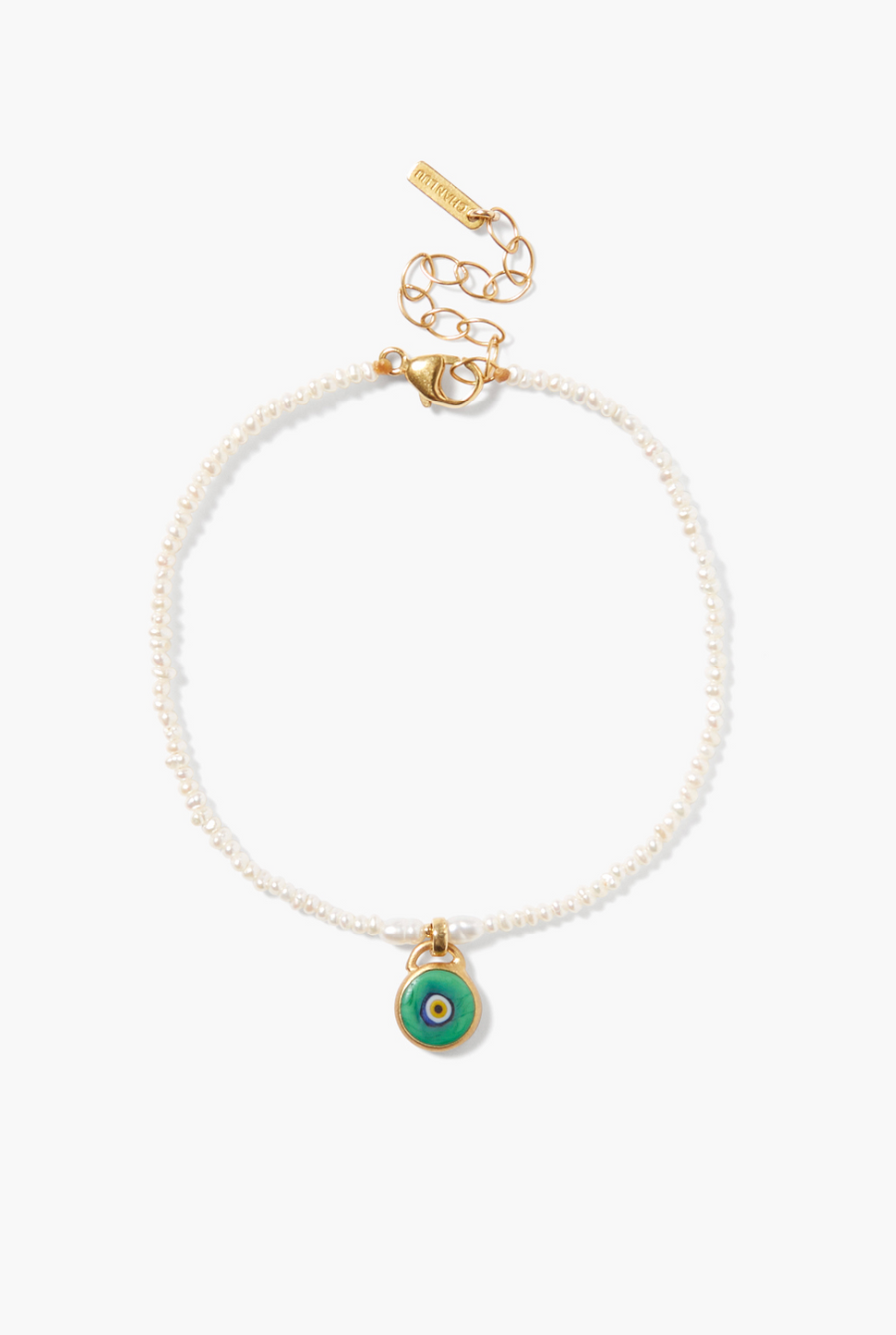 Mini Evil Eye And Pearl Bracelet - Green Mix