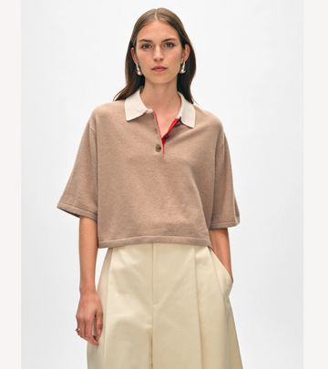 Cashmere Cropped Polo - Camel Combo