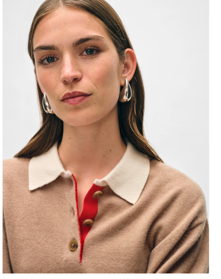 Cashmere Cropped Polo - Camel Combo