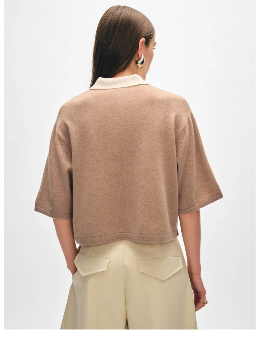 Cashmere Cropped Polo - Camel Combo