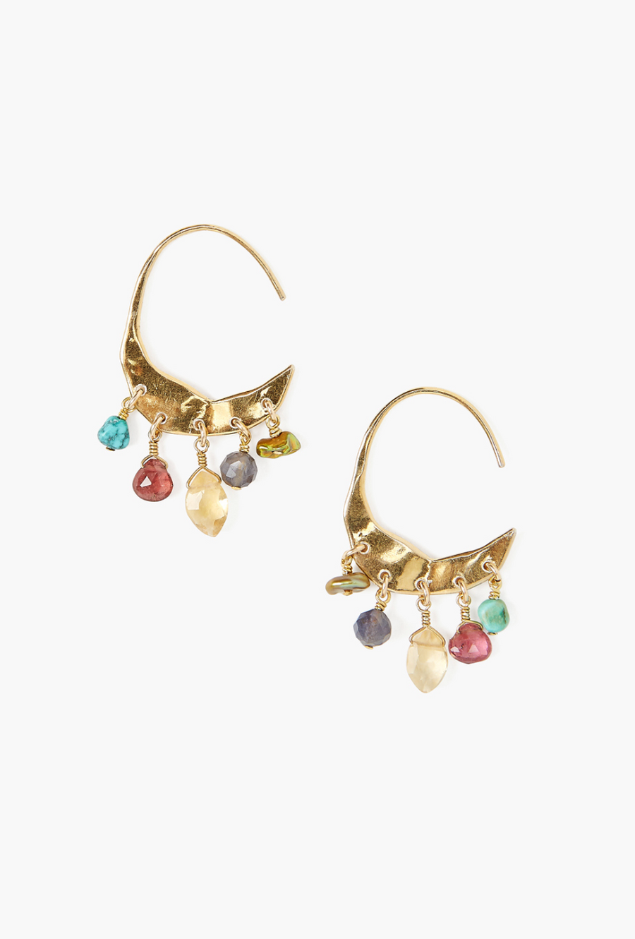 Petite Crescent Multi Mix Gold Hoop Earrings