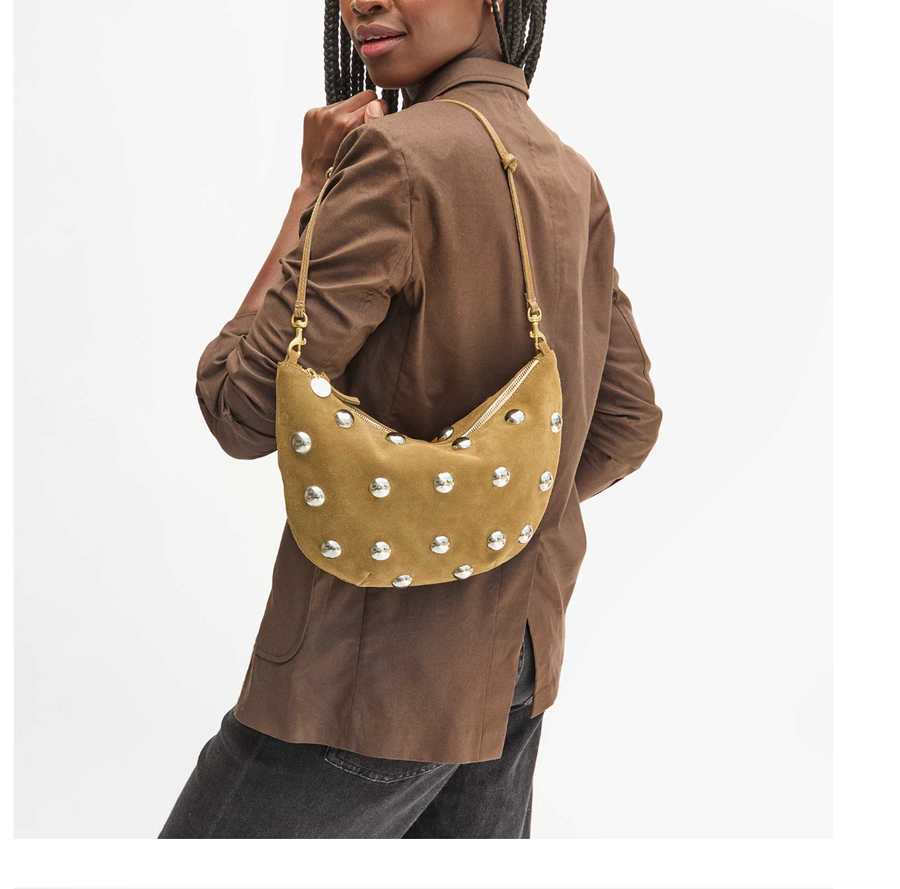 Lune Shoulder Bag - Suede Oat W/ Studs