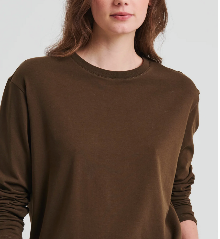 Long Sleeve Iconic Boyfriend Crew - Dark Brown