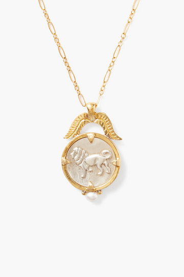 Silver Lion Coin Necklace - Gold