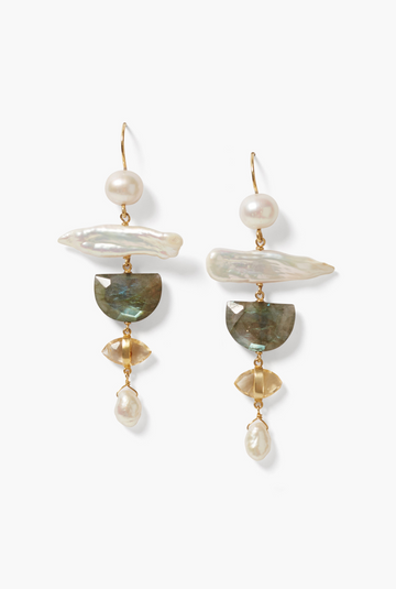 White Pearl Mix Chandelier Earrings - Gold