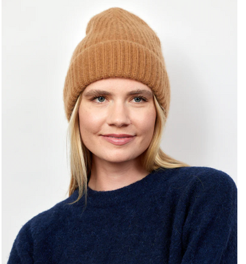 Cashmere Rib Beanie - Camel