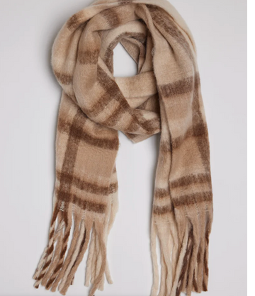 Cozy Plaid Scarf - Tan