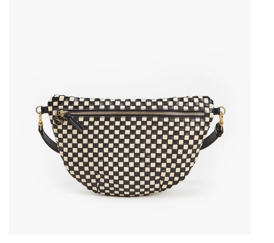 Clare V. Grande Fanny - Black/Cream Woven Checker