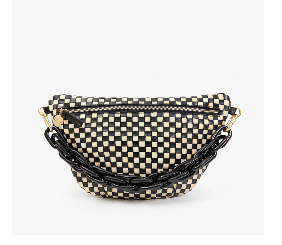 Clare V. Grande Fanny - Black/Cream Woven Checker