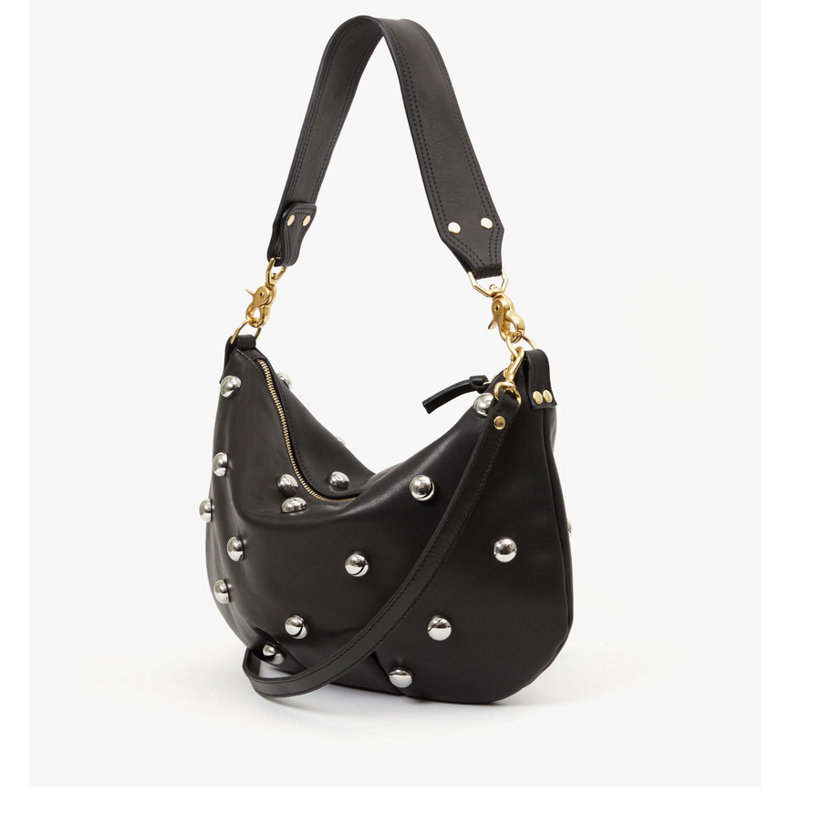 Clare V. | Moyen Messenger - Black Naturelle W/ Studs