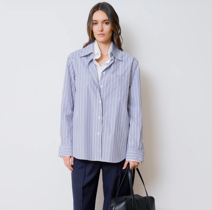 WE-AR4 The Double Shirt - Navy Pinstripe