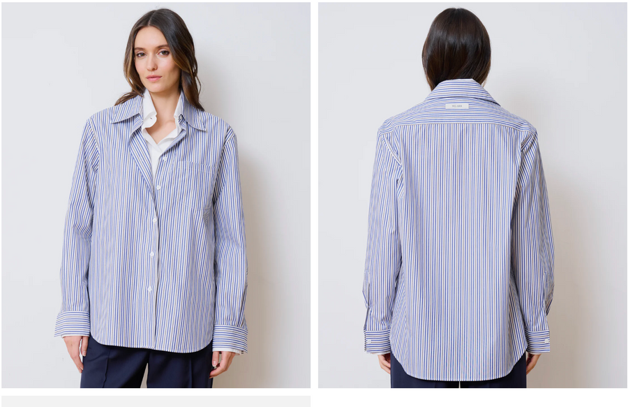 WE-AR4 The Double Shirt - Navy Pinstripe