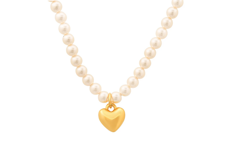 Tai Jewelry Puffed Heart Pendant on Swarovski Pearl - Gold