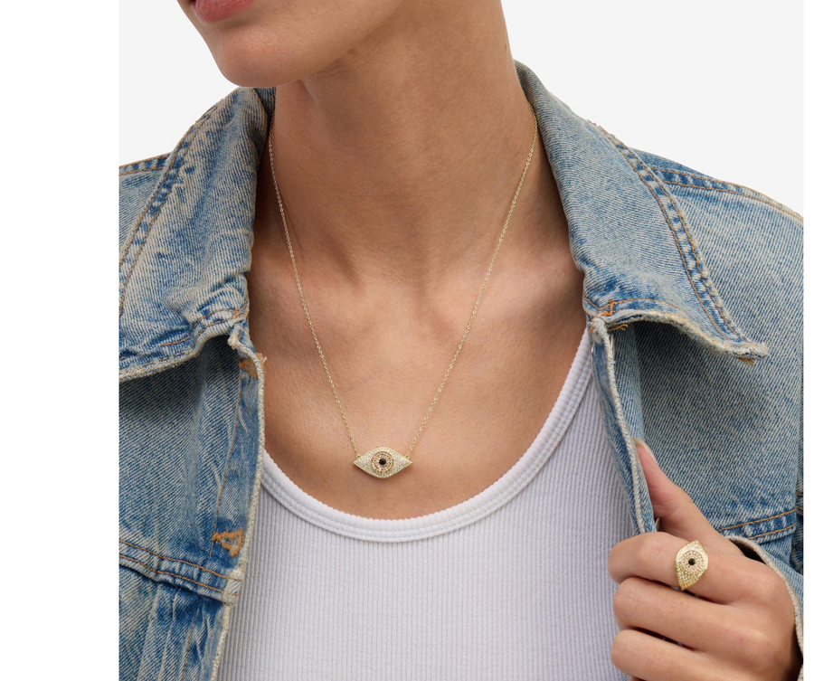 Melinda Maria Black Evil Eye Necklace - Gold