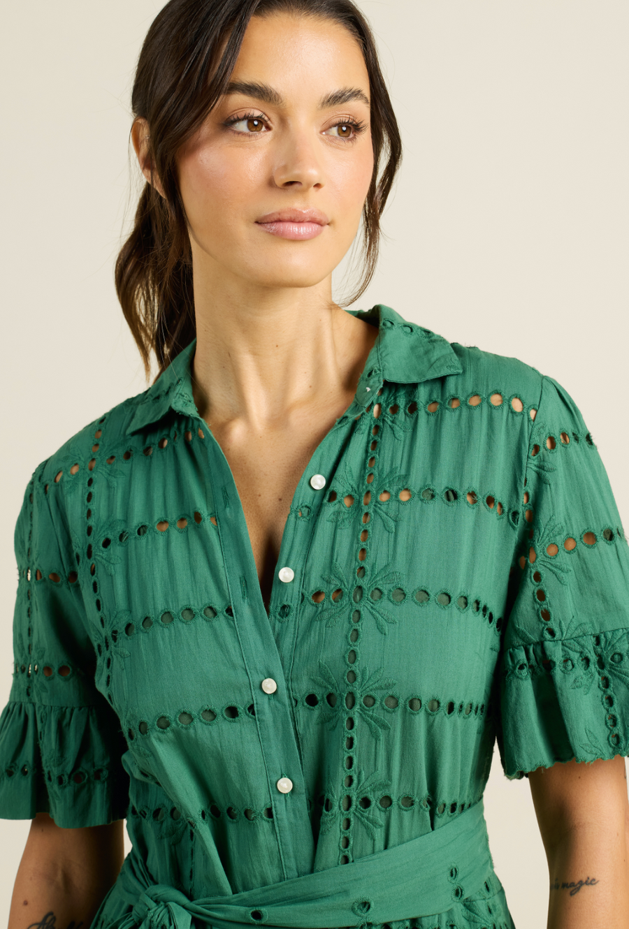 Trovata Martine Dress - Emerald Eyelet