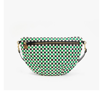Clare V. Grande Fanny - Green Apple Multi Woven Checker