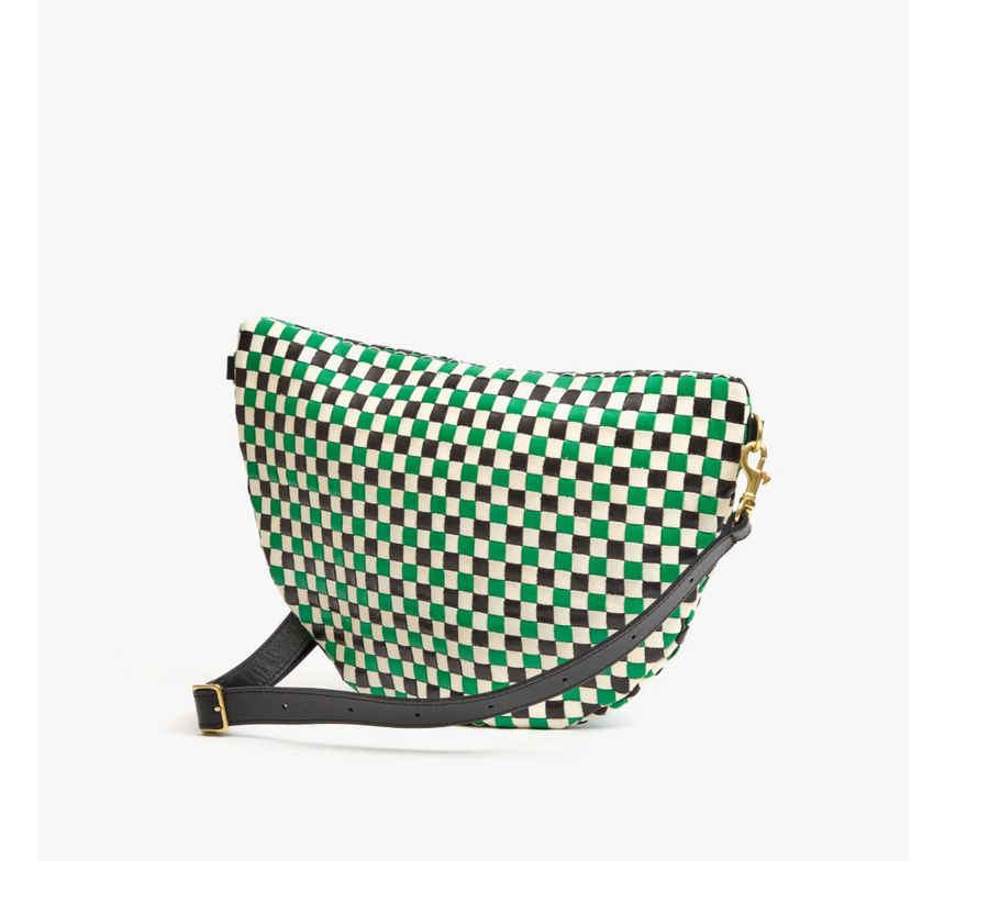 Clare V. Grande Fanny - Green Apple Multi Woven Checker