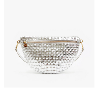 Clare V. Grande Fanny - Silver Specchio Woven Checker