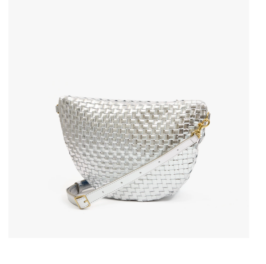 Clare V. Grande Fanny - Silver Specchio Woven Checker