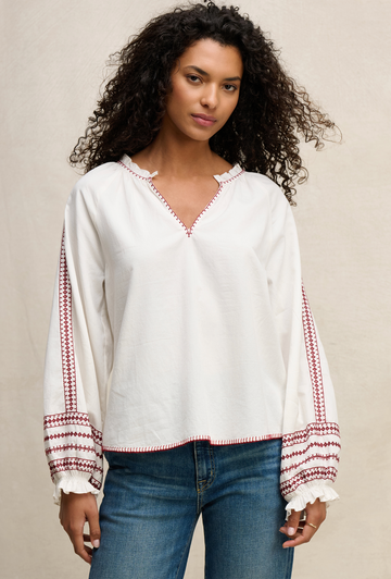 Velvet Scarlett Embroidered Top - Cream