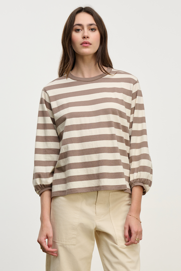 Velvet Edora 3/4 Puff Sleeve Tee - Mocha