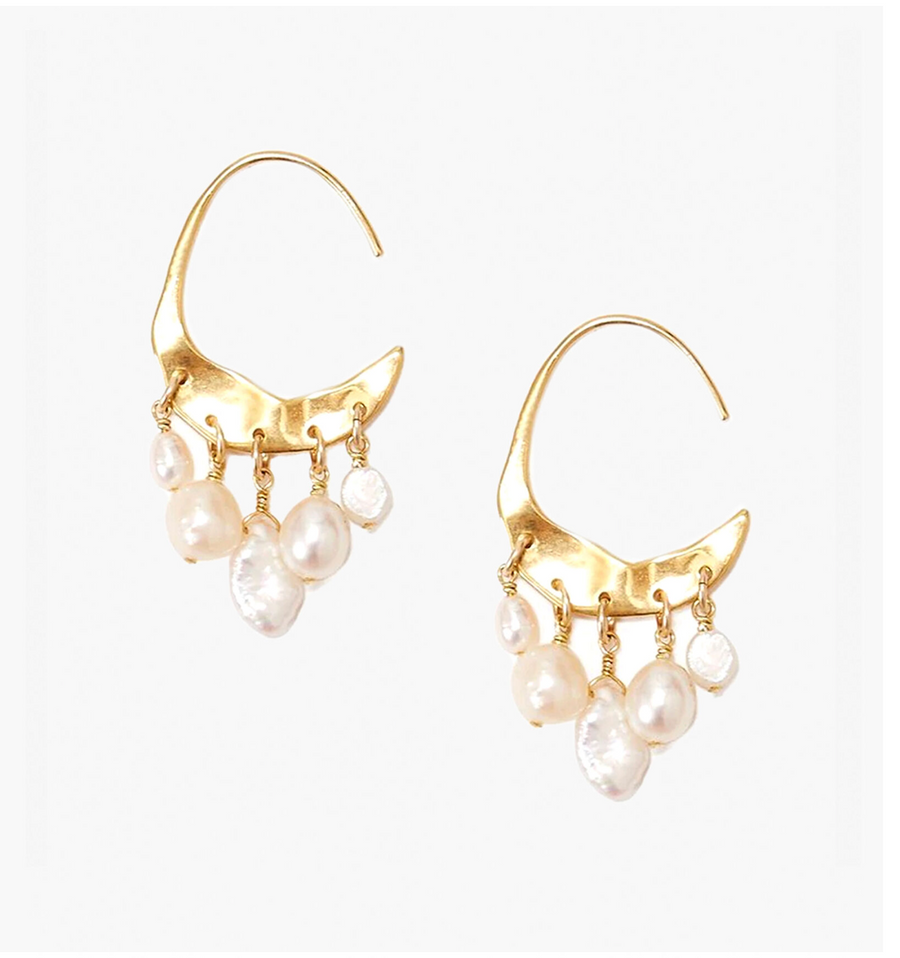 Chan Luu Crescent Pearl Drop Hoop Earrings - Gold