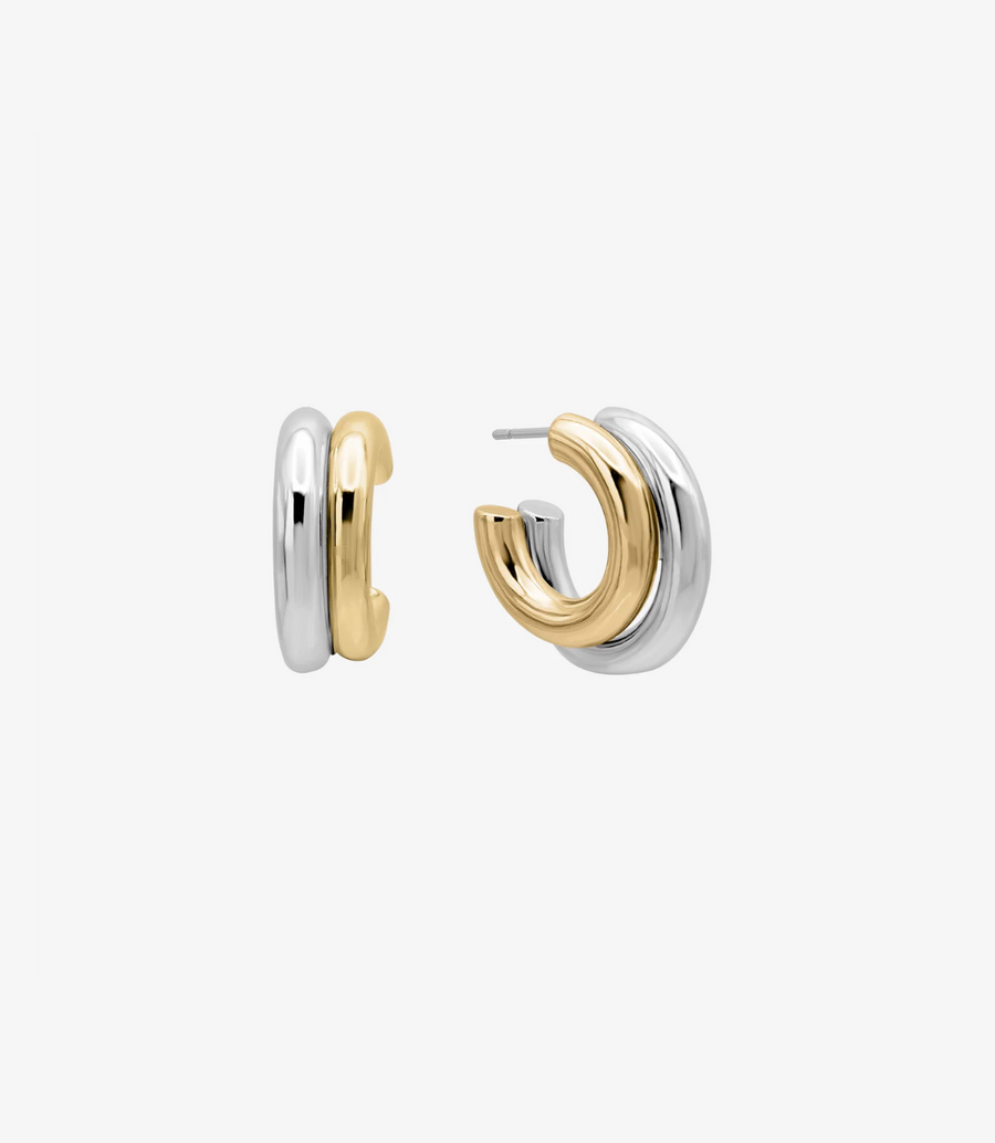 SHASHI 2 Toned Double Hoop- Silver/Gold