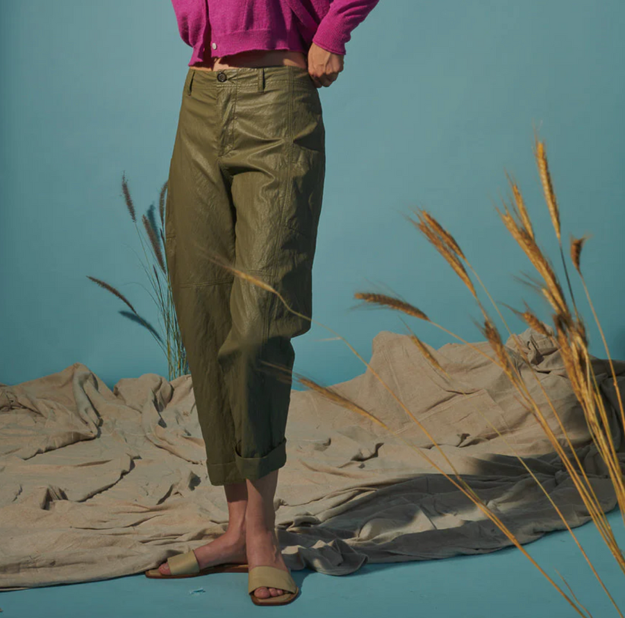 PHARAOH Torrance Faux Leather Pant - Army